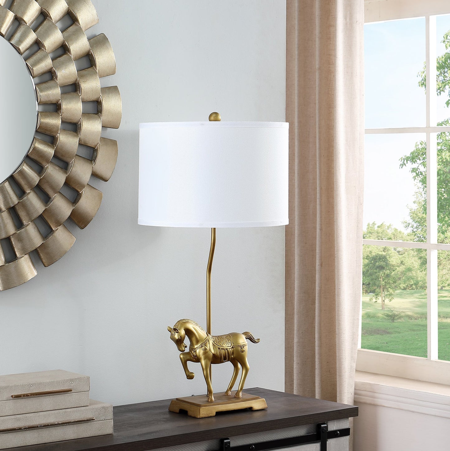 Ore International 30"H Gold Royal Stallion Horse Resin Table Lamp