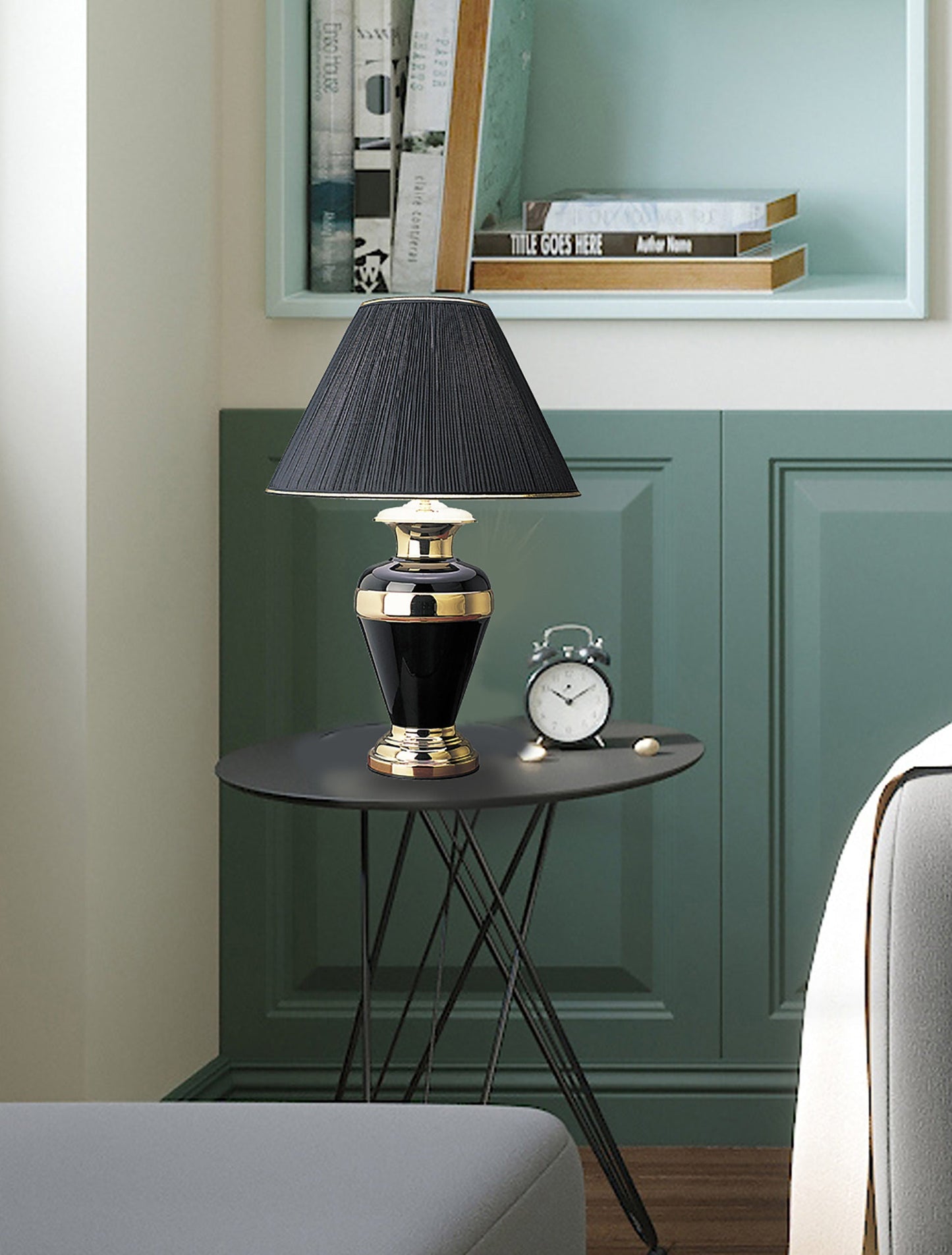 Ore International 32"H Gold Banded Black Metal Table Lamp