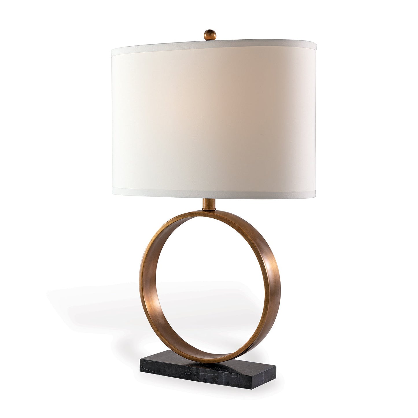 Port 68 Megan Brass Modern Table Lamp with White Oval Hardback Shade