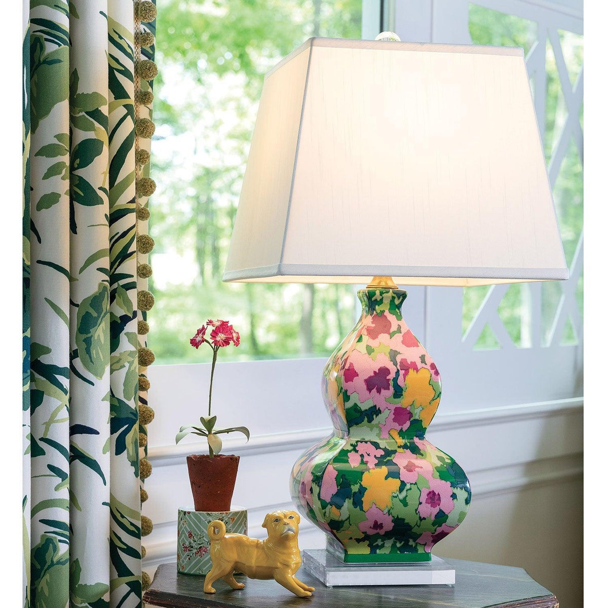 Port 68 Rousham Green Country House Table Lamp with White Squared Hardback Shade
