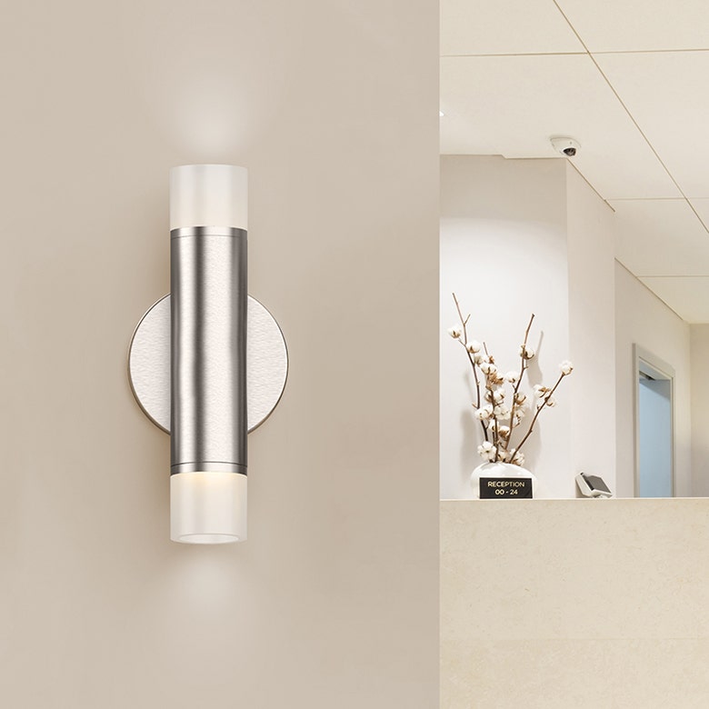 SONNEMAN ALC 2" One Sided 1-Light Satin Nickel 55 Wide Flood Lens Aluminum Shade Etched Glass Trim Wall Sconce