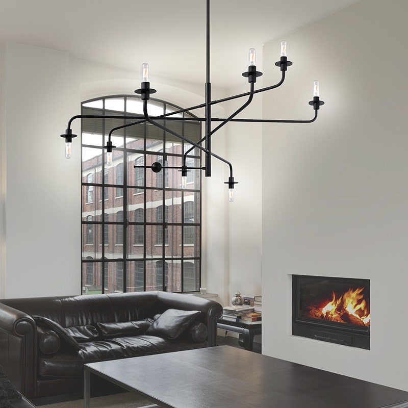 SONNEMAN Atelier 6-Light Candelabra Base Satin Black Optical Acrylic Chandelier