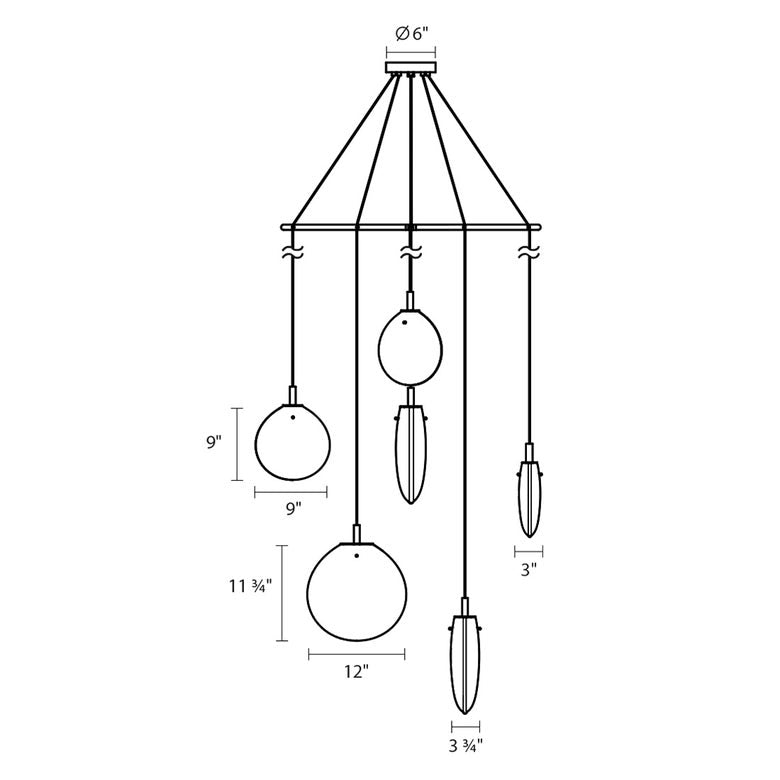 SONNEMAN Cantina 6-Light LED Tri-Spreader Satin Black Smoke Fade Glass Shade Chandelier