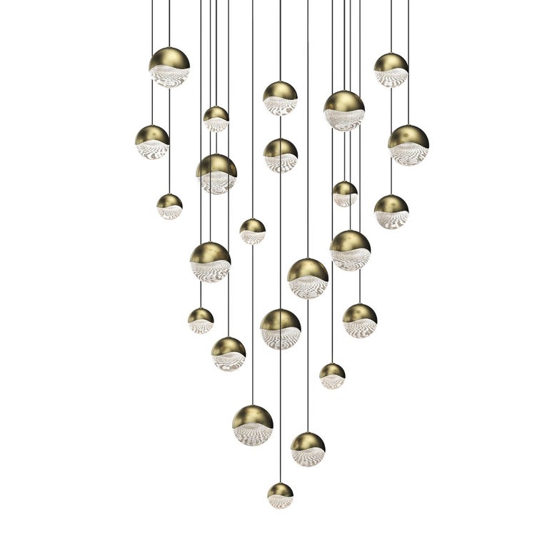 SONNEMAN Grapes 24-Light LED Assorted Round Canopy Brass Clear Glass Shade Chandelier