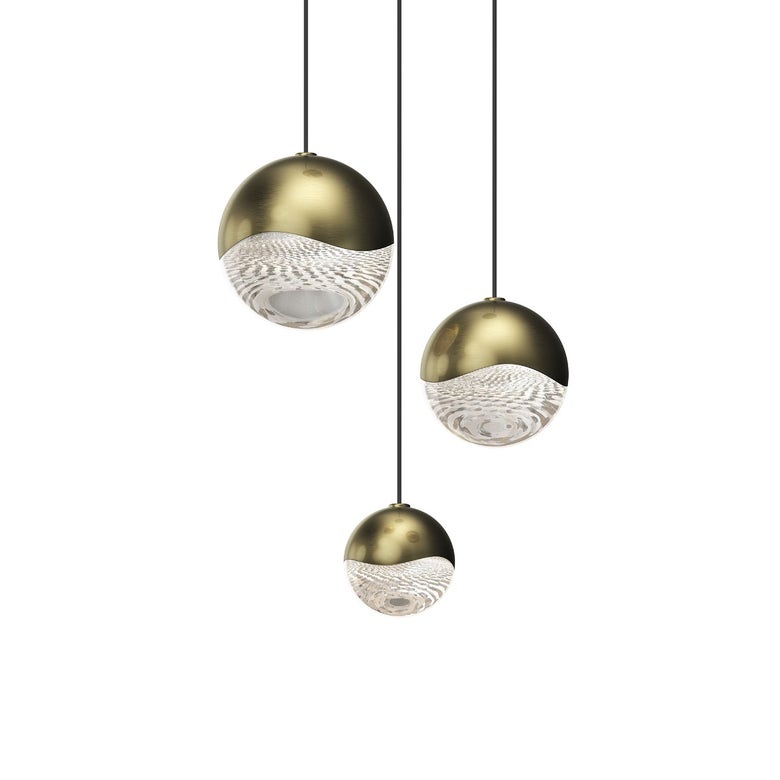 SONNEMAN Grapes 3-Light LED Large Round Canopy Brass Glass Shade Chandelier