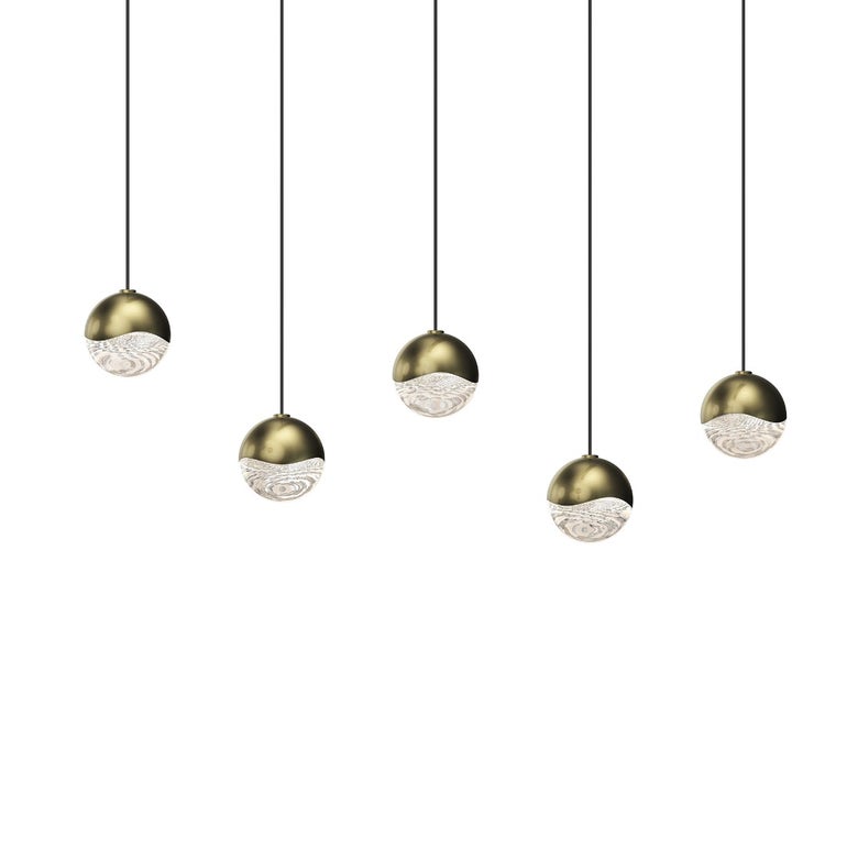 SONNEMAN Grapes 5-Light LED Medium Rectangle Canopy Brass Glass Shade Chandelier