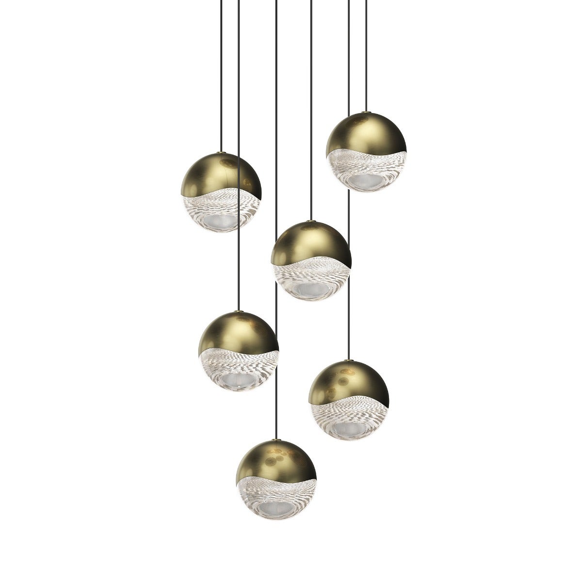 SONNEMAN Grapes 6-Light LED Large Round Canopy Brass Clear Glass Shade Chandelier