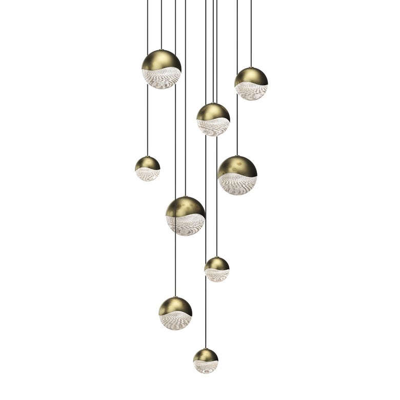SONNEMAN Grapes 9-Light LED Assorted Round Canopy Brass Clear Glass Shade Chandelier