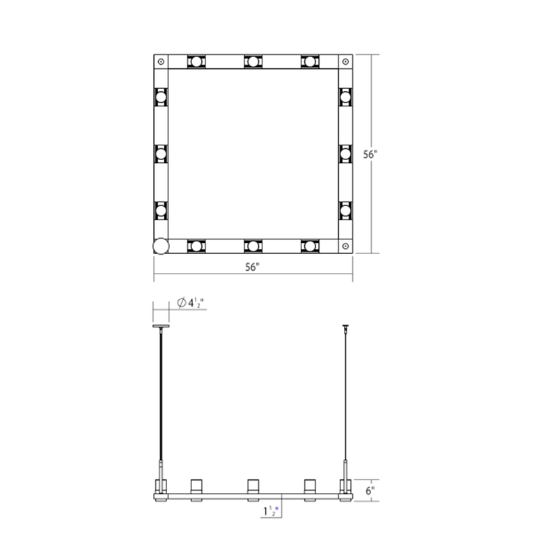 SONNEMAN Intervals 4' x 4' 12-Light LED Satin Black Etched Cylinder Uplight Trim Linear Beam Pendant Light