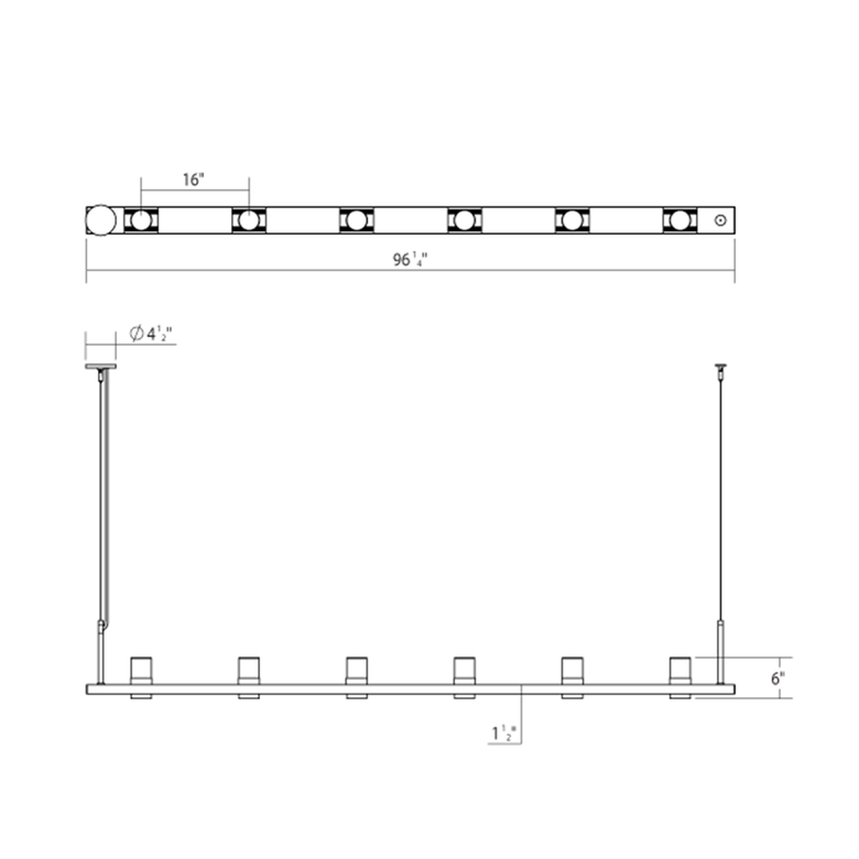 SONNEMAN Intervals 8' 6-Light LED Satin Black Clear Cone Uplight Trim Linear Beam Pendant Light
