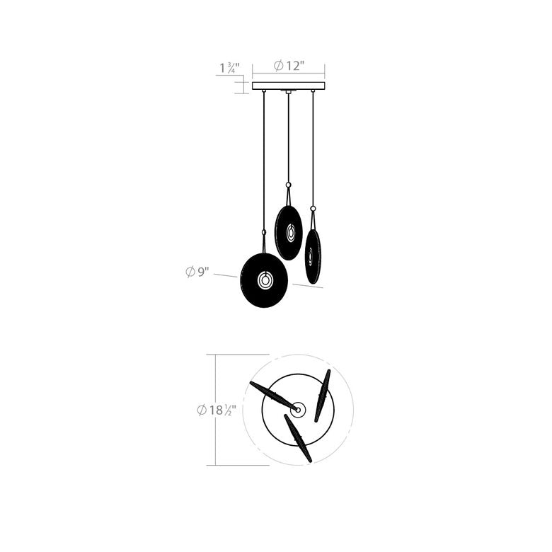 SONNEMAN Meclisse 3-Light LED Satin Black Clear Glass Shade Chandelier