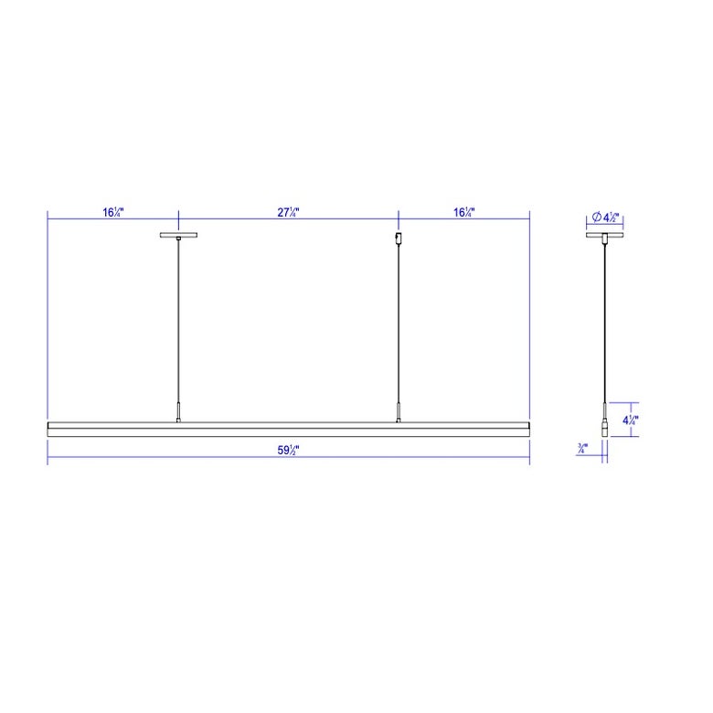 SONNEMAN Stiletto 60" 1-Light LED Bright Satin Aluminum Linear Suspension Pendant Light With 20FT Cord Length