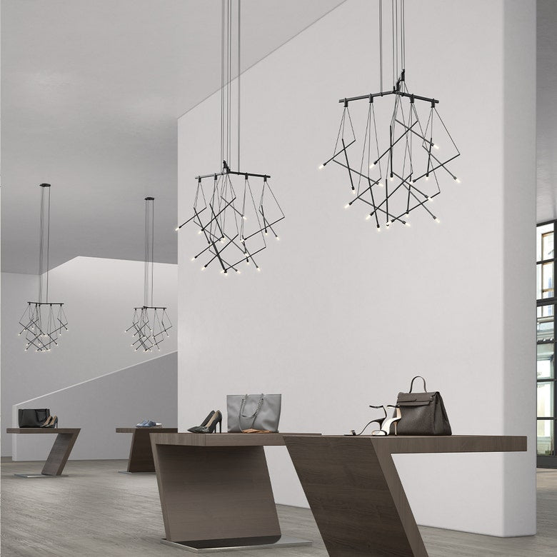 SONNEMAN Suspenders 23" 6-Light 1-Tier Tri-Bar With 9" Branch Luminaires Linear Suspension Pendant Light