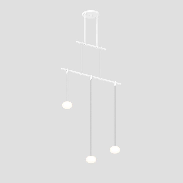 SONNEMAN Suspenders 24" 2-Tier Height Adjustable White Glass Etched Globe Shade Satin White Linear Flush Mount Lighting