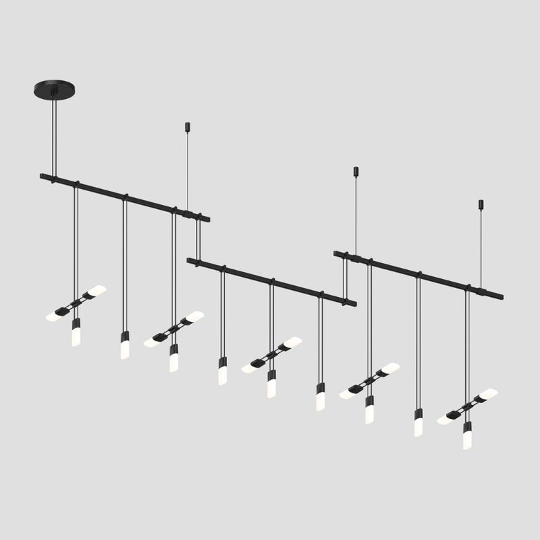 SONNEMAN Suspenders 24" 3-Bar Offset Etched Glass Chiclet Luminaire Combo Satin Black Linear Flush Mount Lighting