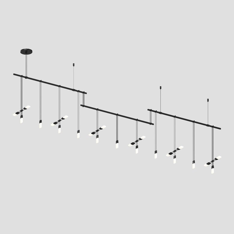 SONNEMAN Suspenders 36" 3-Bar Offset Etched Glass Chiclet Luminaire Combo Satin Black Linear Flush Mount Lighting