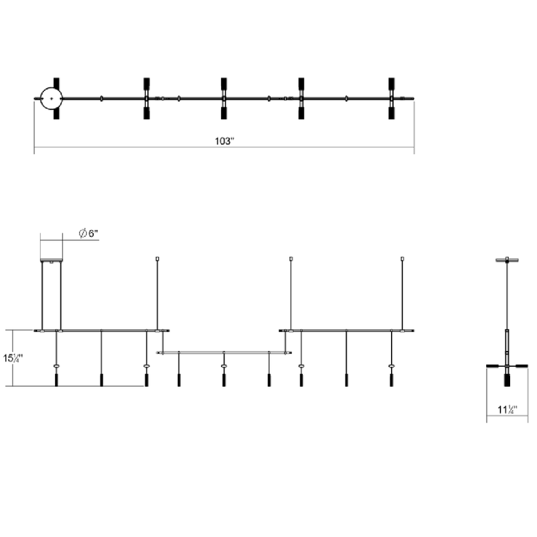 SONNEMAN Suspenders 36" 4-Light Crystal Chiclet Luminaire Satin Black Ribbed Seeded Crystal Shade Linear Pendant Light