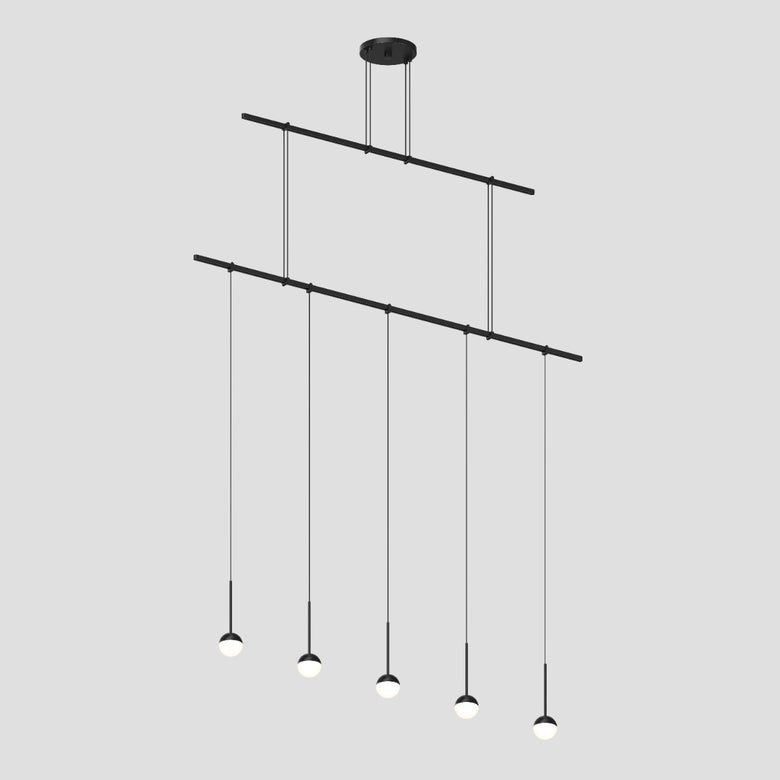 SONNEMAN Suspenders 48" 2-Tier Single Cord White Ball Acrylic Shade Satin Black Linear Flush Mount Lighting