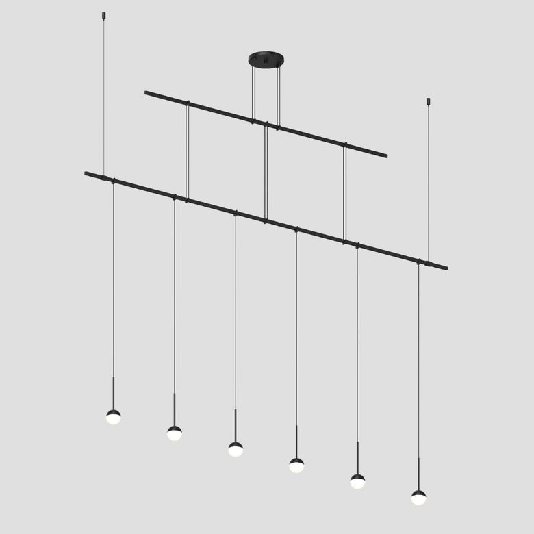 SONNEMAN Suspenders 72" 2-Tier Single Cord White Ball Acrylic Shade Satin Black Linear Flush Mount Lighting