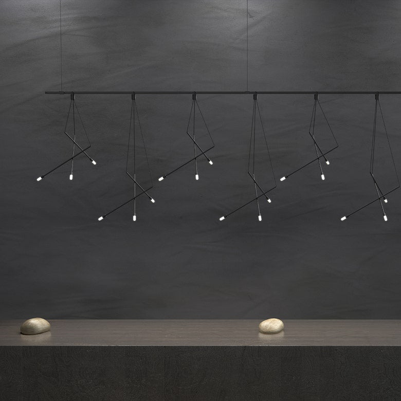 SONNEMAN Suspenders 96" 1-Tier Branch Luminaires Satin Black Frosted Acrylic Shade Linear Pendant Light