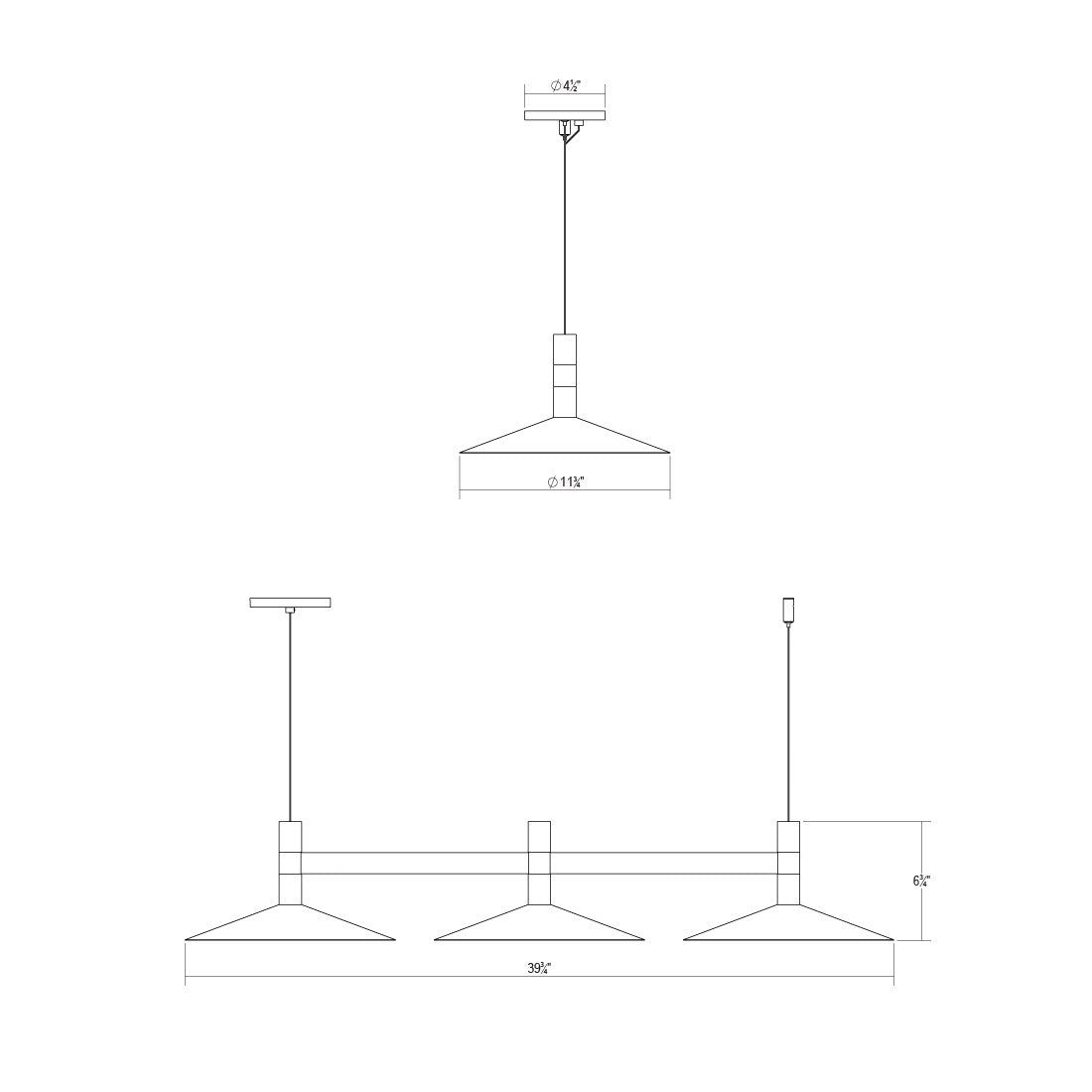 SONNEMAN Systema Staccato 3-Light Brass Linear Pendant Light With Shallow Cone Shade