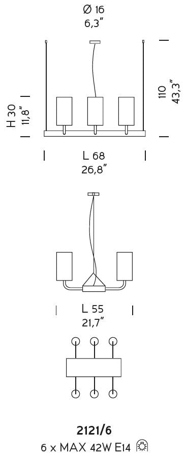 Sylcom Can Can 2121/6-K-DEN Blue Denim Suspension in Polished Chrome Metal Finish
