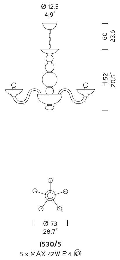 Sylcom Candiano 1530/5-D-CR Clear Chandelier in Polished Gold Metal Finish