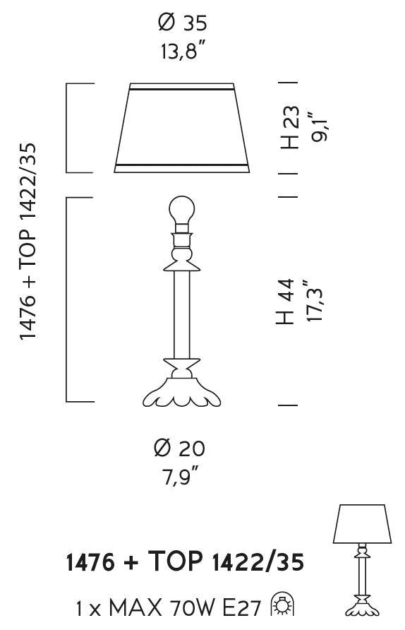 Sylcom Dea 1476-PO-CR Clear Table Lamp in Gold Bronzing Metal Finish