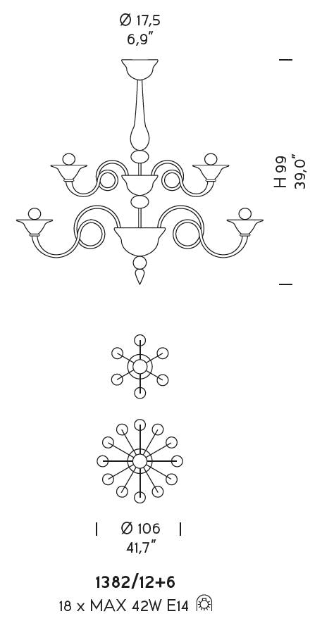Sylcom Dolfin 1382/12+6-D-FU Smoked Chandelier in Polished Gold Metal Finish