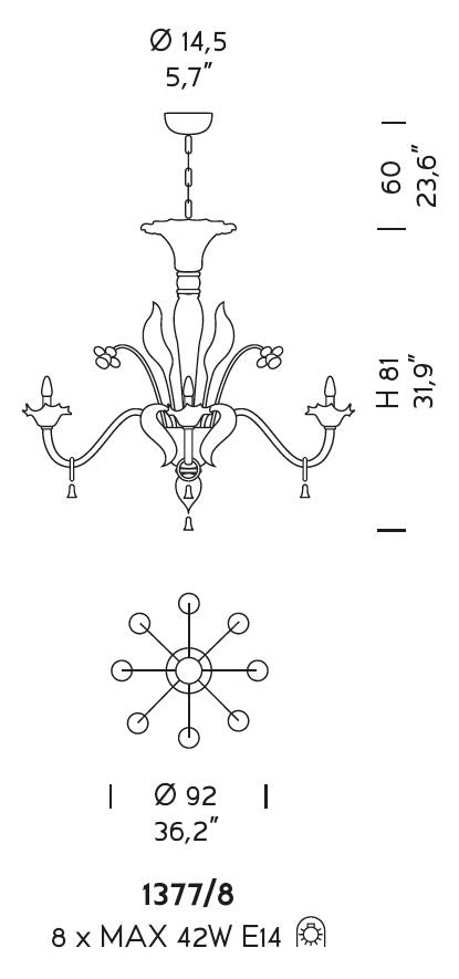 Sylcom Giustinian 1377/8-D-CR Clear Chandelier in Polished Gold Metal Finish