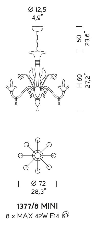 Sylcom Giustinian 1377/8 MINI-K-CR.ORO Clear and 24Kt Gold Chandelier in Polished Chrome Metal Finish