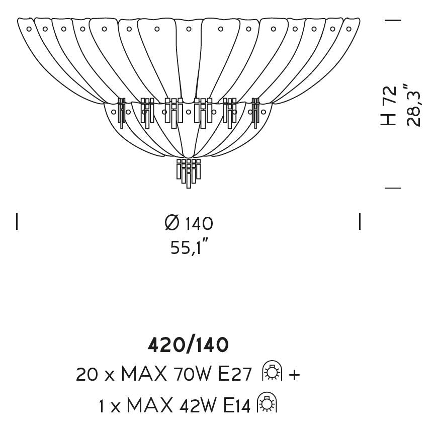 Sylcom Manin 420/140-B-CR Clear Ceiling Lamp in White Metal Finish