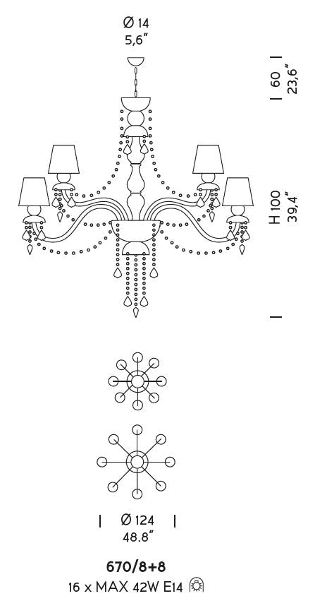 Sylcom Michiel 670/8+8-D-DEN Denim with lead pendants Chandelier in Polished Gold Metal Finish