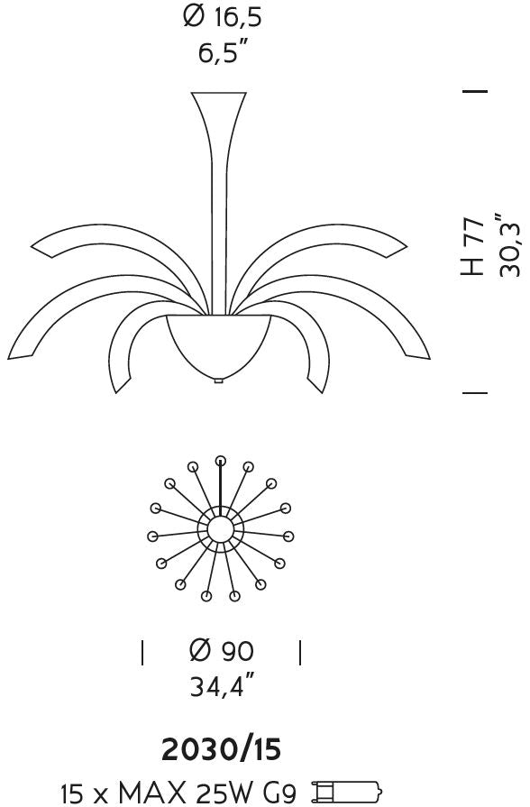 Sylcom Phoenix 2030/15-K-CR Clear Chandelier in Polished Chrome Metal Finish