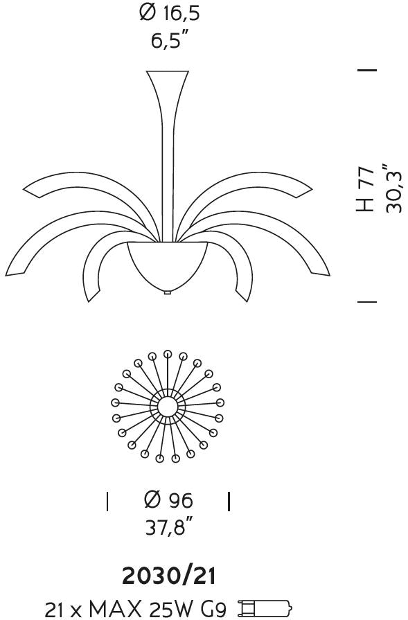 Sylcom Phoenix 2030/21-K-GRY Grey Chandelier in Polished Chrome Metal Finish