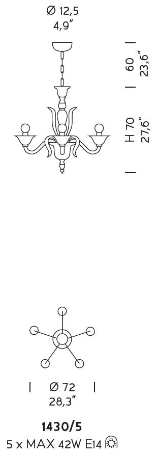 Sylcom Pisani 1430/5-D-FU Smoked Chandelier in Polished Gold Metal Finish
