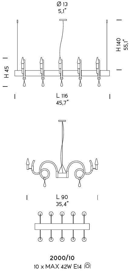 Sylcom Street 2000/10-NNS-FU Smoked Suspension in Brushed Black Nickel Metal Finish