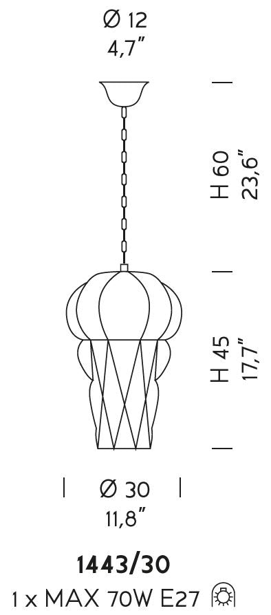 Sylcom Tiepolo 1443/30-INOX-AMT Amethyst Suspension in Rough Steel Metal Finish