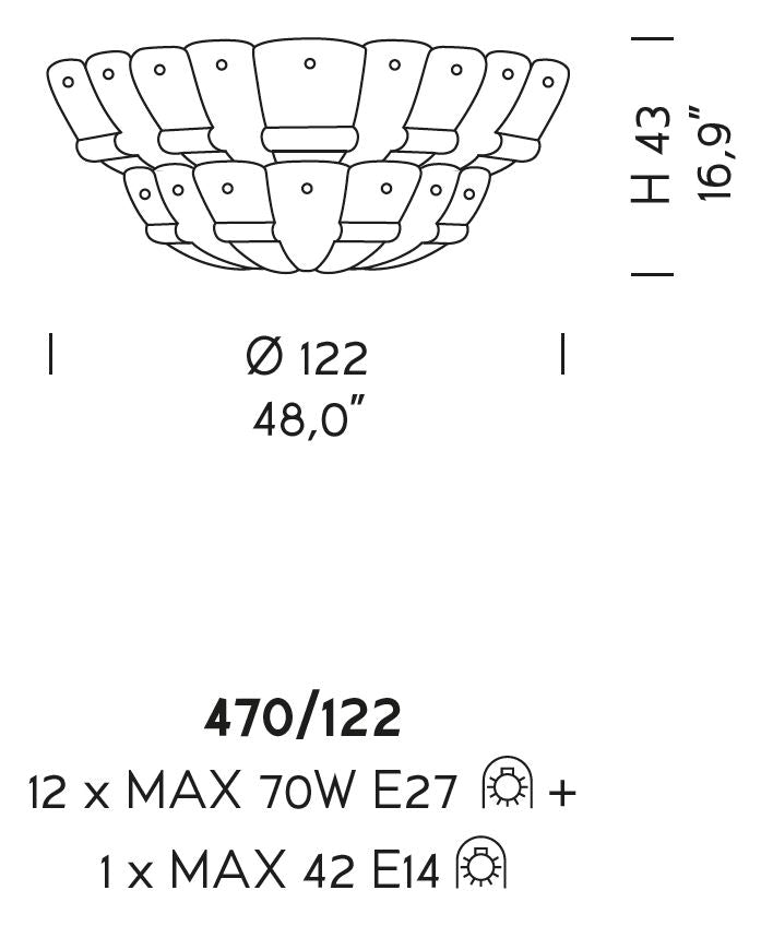 Sylcom Tribuno 470/122-B-AMB Amber Ceiling Lamp in White Metal Finish