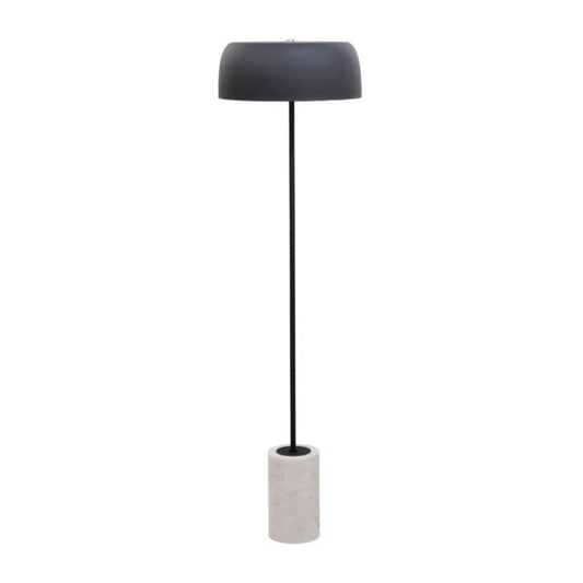 TOV Furniture Arena Marble Base Floor Lamp With Black Retro-Style Shade and Slender Neck