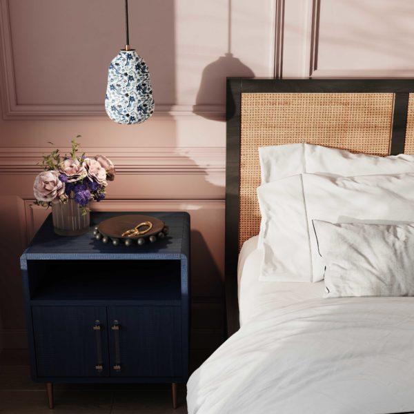 TOV Furniture Gia Pendant Light With Floral Pattern in Blue Finish