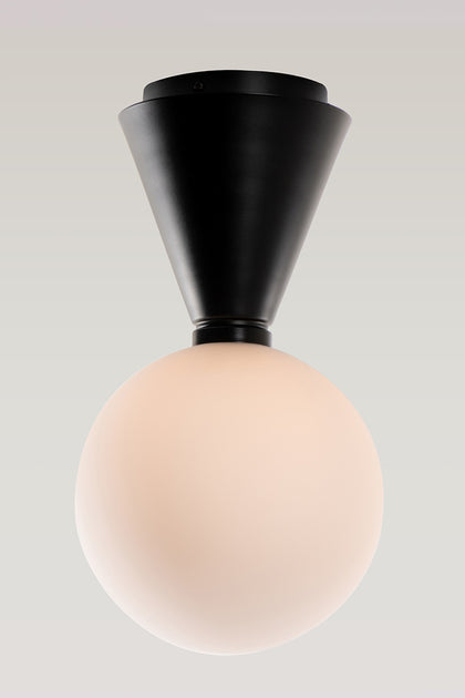 The Vault Amande White Globe Ceiling Light - Matte Black