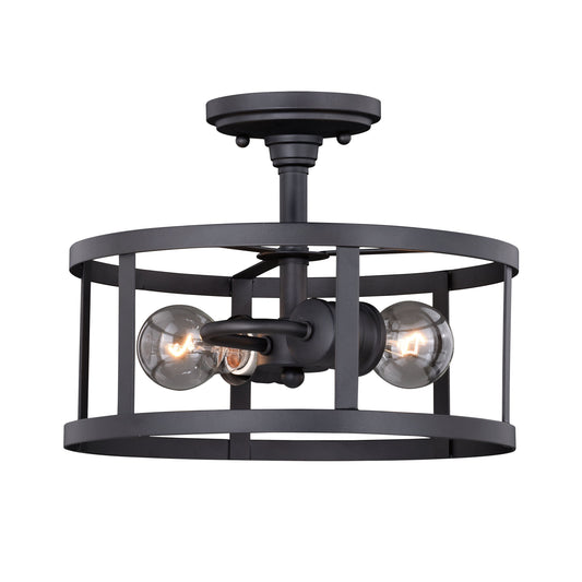 Vaxcel Akron 12" 2-Light Oil Rubbed Bronze Semi-Flush Mount Farmhouse Ceiling Light With Metal Cage Shade