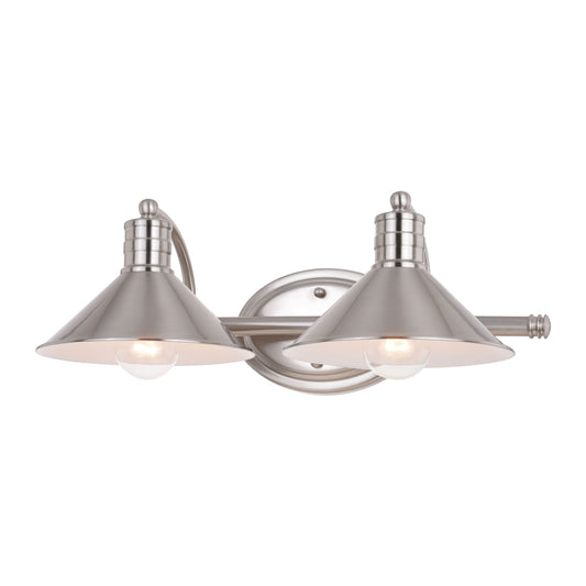 Vaxcel Akron 18" 2-Light Satin Nickel and Matte White Vanity Light With Metal Shades