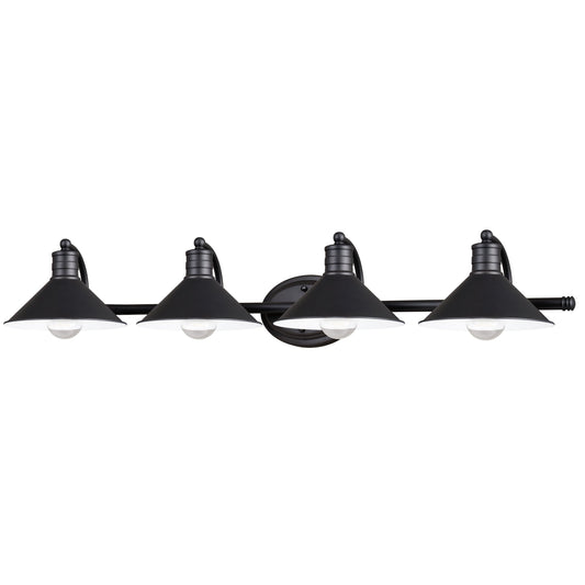 Vaxcel Akron 38" 4-Light Oil Rubbed Bronze and Matte White Vanity Light With Metal Shades