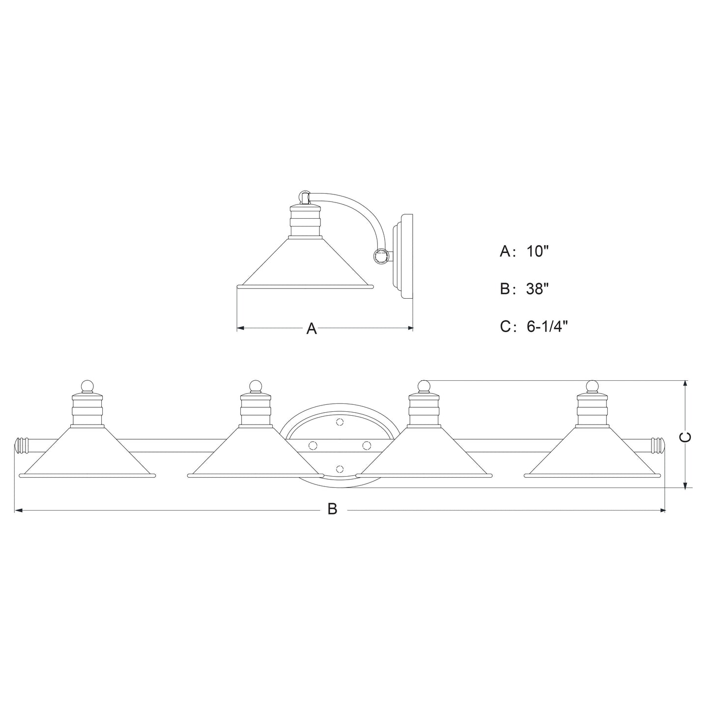 Vaxcel Akron 38" 4-Light Satin Nickel and Matte White Vanity Light With Metal Shades