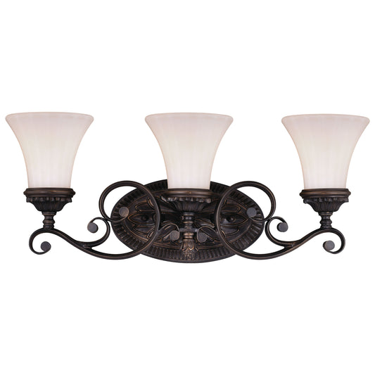 Vaxcel Avenant 23" 3-Light Venetian Bronze Bathroom Vanity Wall Sconce With Etched White Glass Shades