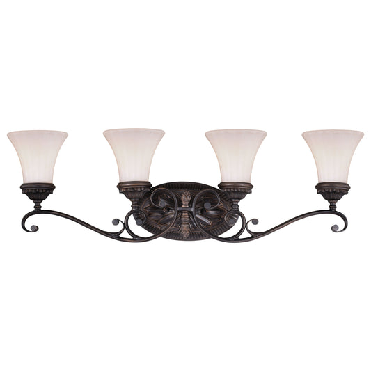 Vaxcel Avenant 34" 4-Light Bronze Bathroom Vanity Wall Sconce With Etched White Glass Shades