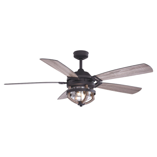 Vaxcel Barnes 54" Matte Black and Rustic Oak Farmhouse Outdoor Ceiling Fan With Light Kit And Remote