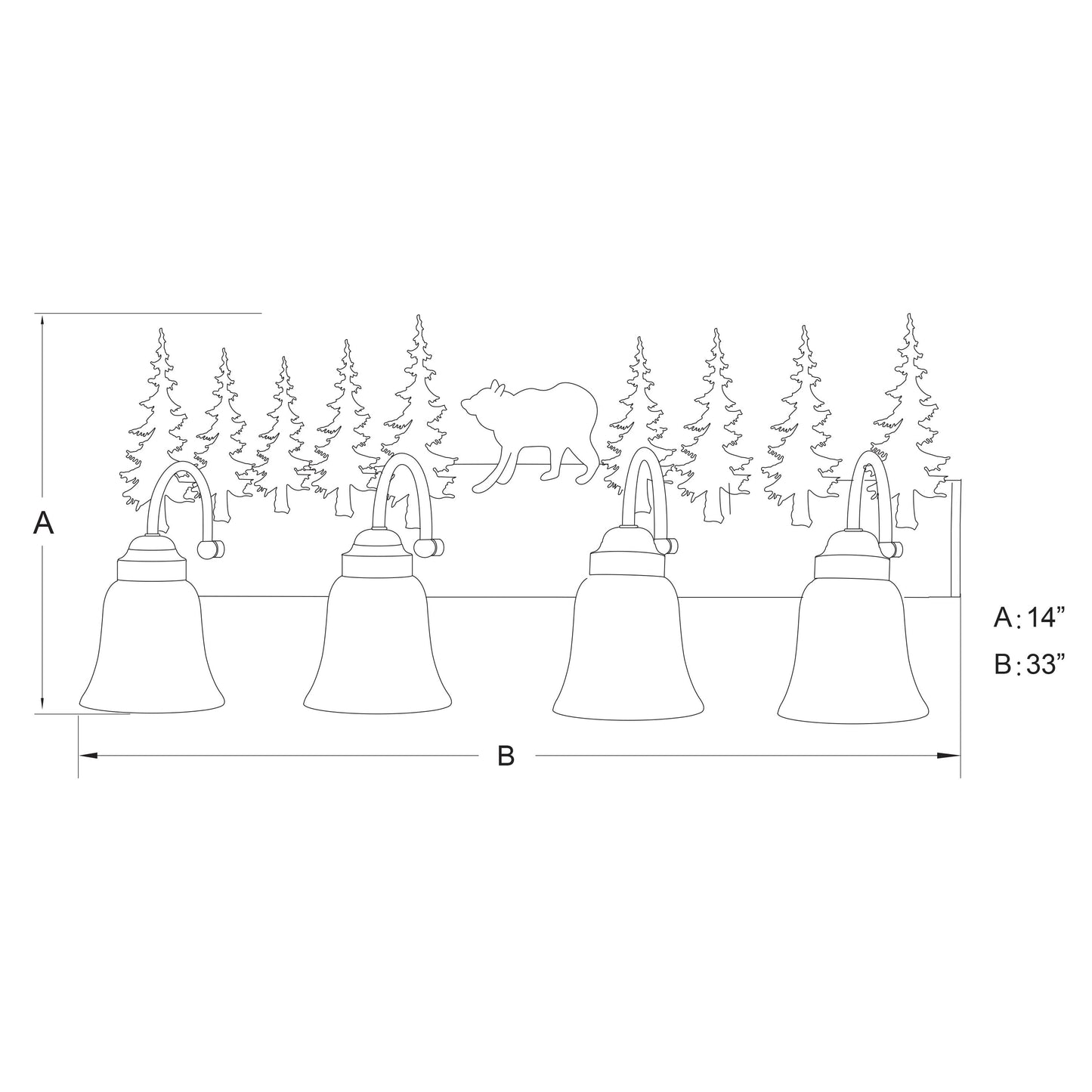 Vaxcel Bozeman 33" 4-Light Bronze Rustic Bear Steel Bathroom Vanity Fixture With Amber Flake Glass Shades